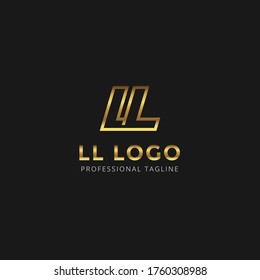 Vector Gold Letter LL logo templates isolated on white black background. Modern Linked Design. 