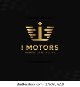 Vector Gold Letter I logo templates isolated on black background. Modern Wing Design. 