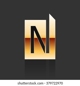 Vector Gold Letter N Shape Logo Element