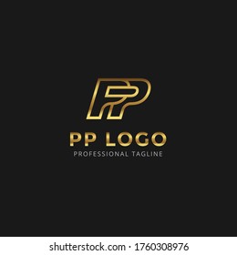 Vector Gold Letter PP logo templates isolated on white black background. Modern Linked Design. 