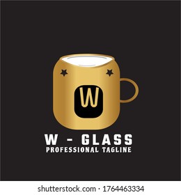 Vector Gold Letter W logo templates isolated on Black background. Modern beer glass Design. 
