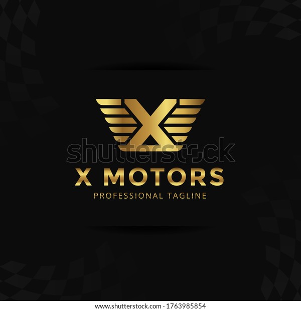 Vector Gold Letter X logo templates\
isolated on black background. Modern Wing Design.\
