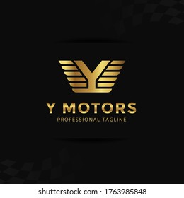 Vector Gold Letter Y logo templates isolated on black background. Modern Wing Design. 