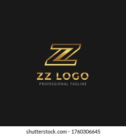 Plantillas de logotipo ZZ de la carta de oro vectorial aisladas en fondo negro blanco. Diseño Moderno Vinculado. 