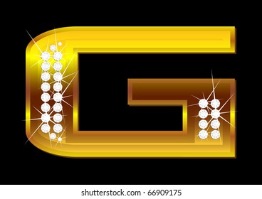 Vector gold letters with brilliants on  black background