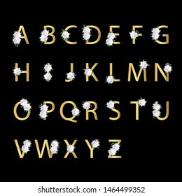 Vector gold letters with white roses, floral design