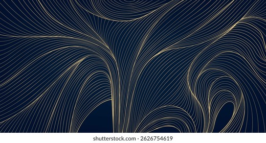 Vector gold line abstract wave pattern, elegant flow luxury texture design, wavy element, Japanese style background. Curve premium shape