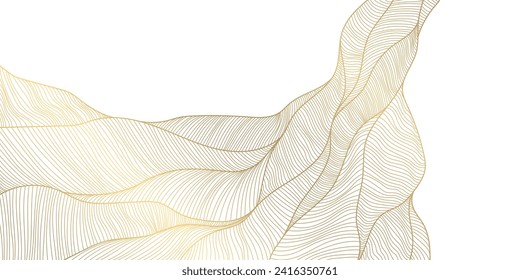 Vector gold line abstract wavy background, luxury curve texture, graphic geometric element. Premium wallpaper, japanese style ocean, fancy label, premium ornament