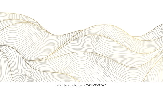 Vector gold line abstract wavy background, luxury curve texture, graphic geometric element. Premium wallpaper, japanese style ocean, fancy label, premium ornament