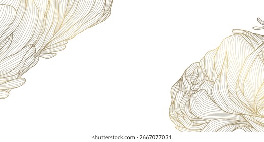 Fondo floral de la línea del oro del Vector, modelo elegante de la flor del arte. Hojas de lujo, gráfico de la naturaleza vegetal, ilustración de la selva real. 