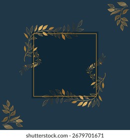 Vector gold line flowers background, luxury elegant art pattern, nature wedding card,