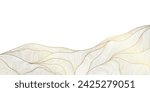 Vector gold line mountain background, nature landscape graphic, japanese wave illustration. Land, relief pattern, wall art