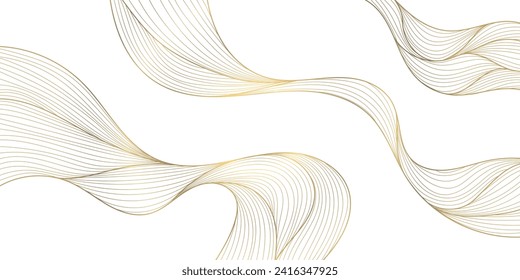 Vector gold line wave background, abstract luxury elegant pattern. Glitter flow japanese style shape, river, sea cover