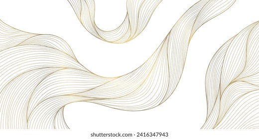 Fondo de onda de línea dorada vectorial, patrón abstracto elegante de lujo. Flujos de brillo forma de estilo japonés, río, cubierta marina