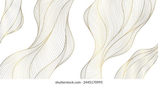 Fondo de onda de línea de oro de Vector, patrón elegante de lujo abstracto. Forma de estilo japonés, río, cubierta del mar