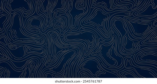 Ilustração de textura de madeira de linha de ouro vetorial, padrão de onda de forma orgânica, gráfico de árvore de luxo abstrato, círculos de tronco, plano de fundo do mapa de topografia