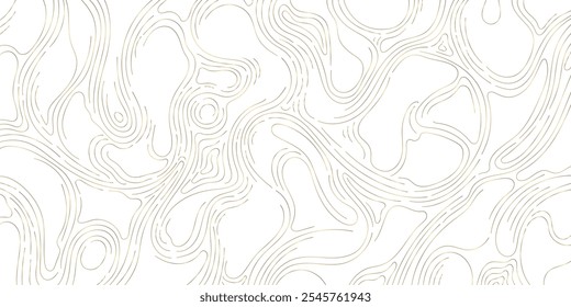 Vector gold line wood texture illustration, organic shape wave pattern, abstract luxury tree graphic, trunk circles, topography map background