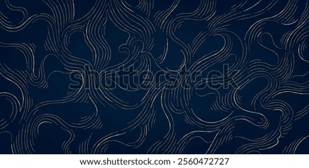 Vector gold line wood texture illustration, organic shape wave pattern, abstract luxury tree graphic, trunk circles, topography map background