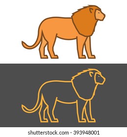 Vector gold lion on a black background. Modern outline silhouette lion.