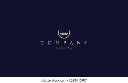 Vector gold logo on which an elegant image of two swans in the center of an inverted moon.