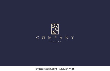 Logo de oro vectorial en el que una imagen abstracta de colinas y árboles en forma de línea.
