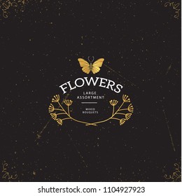 Vector gold logo template. Flourishes calligraphic elements and frames. Modern style of design elements, postcard, banners.