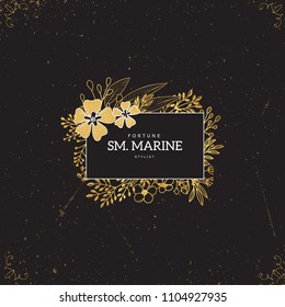 Vector gold logo template. Flourishes calligraphic elements and frames. Modern style of design elements, postcard, banners.