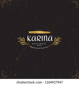 Vector gold logo template. Flourishes calligraphic elements and frames. Modern style of design elements, postcard, banners.