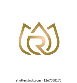 Vector Gold Lotus Flower Initial R Logo