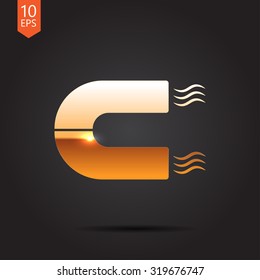 Vector gold magnet icon on dark background 