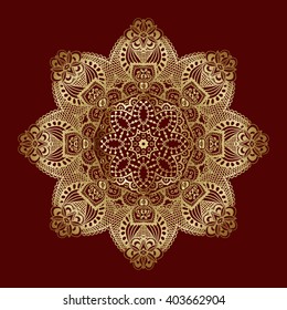 Vector gold mandala. Ethnic indian vintage pattern.