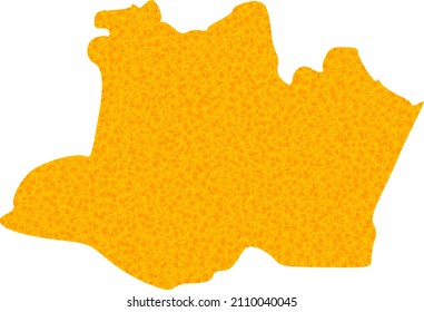 Vector Gold map of Amazonas State. Map of Amazonas State is isolated on a white background. Gold items pattern based on solid yellow map of Amazonas State.