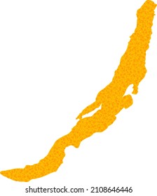 Vector Gold map of Baikal. Map of Baikal is isolated on a white background. Gold particles texture based on solid yellow map of Baikal.