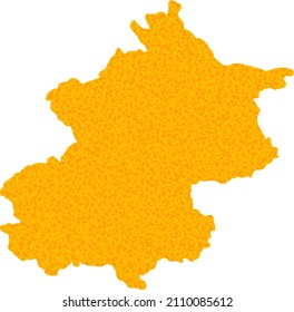 Mapa de oro vectorial de la municipalidad de Pekín. Mapa de la Municipalidad de Pekín aislado en un fondo blanco. Patrón de partículas de oro basado en el sólido mapa amarillo de la Municipalidad de Pekín.