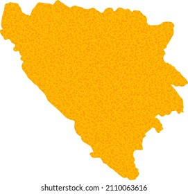 Vector Gold map of Bosnia and Herzegovina. Map of Bosnia and Herzegovina is isolated on a white background. Gold items mosaic based on solid yellow map of Bosnia and Herzegovina.