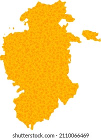 Vector Gold map of Burgos Province. Map of Burgos Province is isolated on a white background. Gold particles pattern based on solid yellow map of Burgos Province.