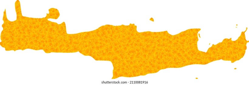 Vector Gold map of Crete Island. Map of Crete Island is isolated on a white background. Gold items texture based on solid yellow map of Crete Island. svg