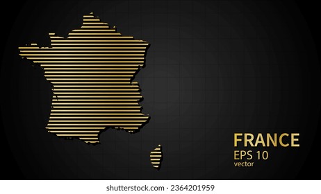  Vector gold map of France, futuristic modern website background or cover page .