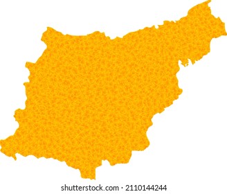 Vector Gold map of Gipuzkoa Province. Map of Gipuzkoa Province is isolated on a white background. Gold items texture based on solid yellow map of Gipuzkoa Province.