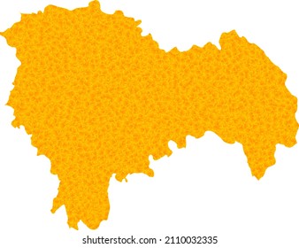 Vector Gold map of Guadalajara Province. Map of Guadalajara Province is isolated on a white background. Gold items pattern based on solid yellow map of Guadalajara Province.