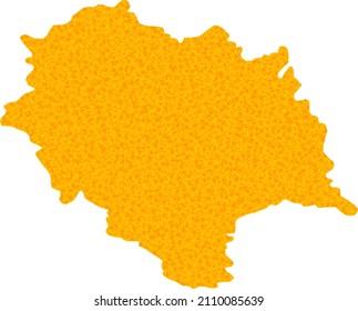 Vector Gold map of Himachal Pradesh State. Map of Himachal Pradesh State is isolated on a white background. Gold items pattern based on solid yellow map of Himachal Pradesh State.