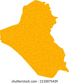 Mapa del oro vectorial de Iraq. El mapa de Iraq está aislado en un fondo blanco. Mosaico de partículas de oro basado en el mapa amarillo sólido de Iraq.
