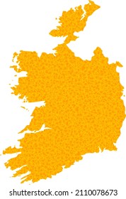 Mapa de oro vectorial de la República de Irlanda. El mapa de la República de Irlanda está aislado en un fondo blanco. Patrón de partículas de oro basado en el mapa amarillo sólido de la República de Irlanda.