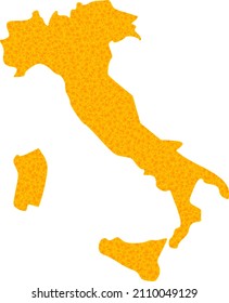 Vector Gold map of Italy. Map of Italy is isolated on a white background. Gold particles mosaic based on solid yellow map of Italy.