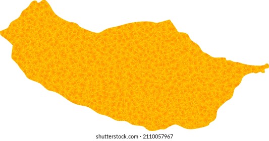 Vector Gold map of Madeira Island. Map of Madeira Island is isolated on a white background. Gold items texture based on solid yellow map of Madeira Island.