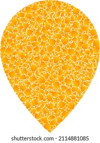 Vector gold map marker mosaic icon. Map marker is isolated on a white background. Gold items collage based on map marker icon. Collage map marker iconic image is composed with yellow items.