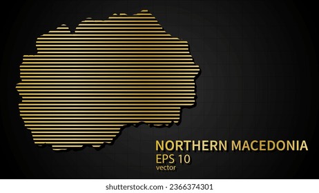  Vector gold map of Northern Macedonia, futuristic modern website background or cover page .