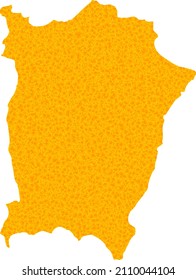 Vector Gold map of Penang Island. Map of Penang Island is isolated on a white background. Gold particles texture based on solid yellow map of Penang Island.