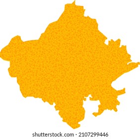 Vector Gold map of Rajasthan State. Map of Rajasthan State is isolated on a white background. Gold items pattern based on solid yellow map of Rajasthan State.