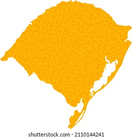 Vector Gold map of Rio Grande do Sul State. Map of Rio Grande do Sul State is isolated on a white background. Gold items pattern based on solid yellow map of Rio Grande do Sul State.